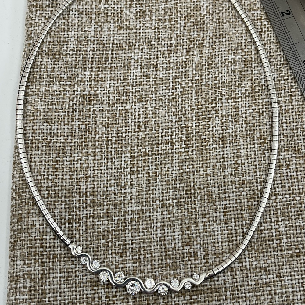 Vintage Sterling Silver CI 925 Channeled CZ Omega Collar Necklace – 16” - Picture 14 of 17